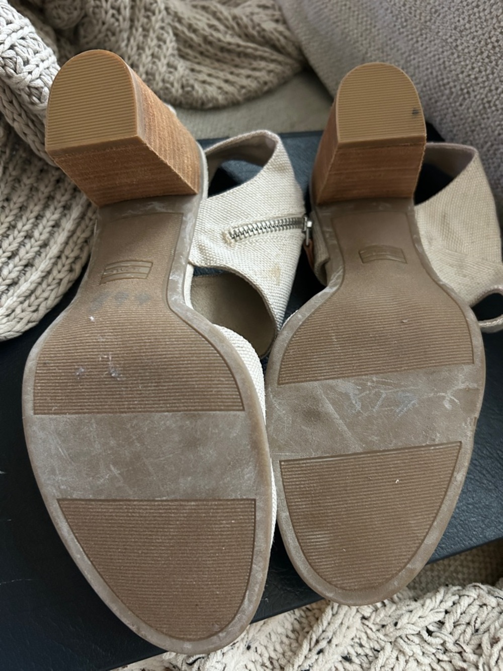 Toms Cream Canvas Wedge Slingback Sandals - Picture 4 of 7